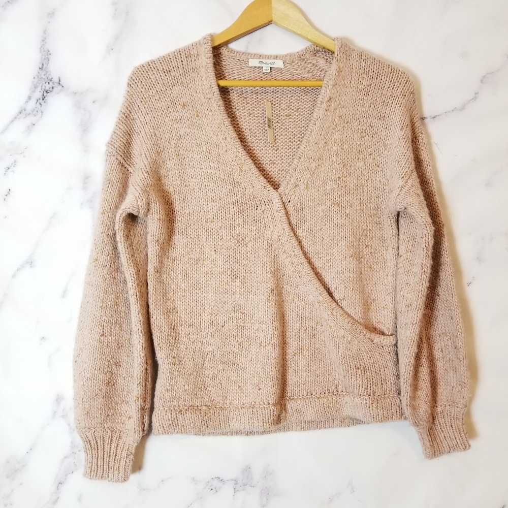 MADEWELL Surplice neckline  Pink Sweater, Size Small